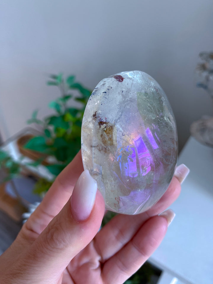 Large Angel Aura Clear Quartz Palm Stone 