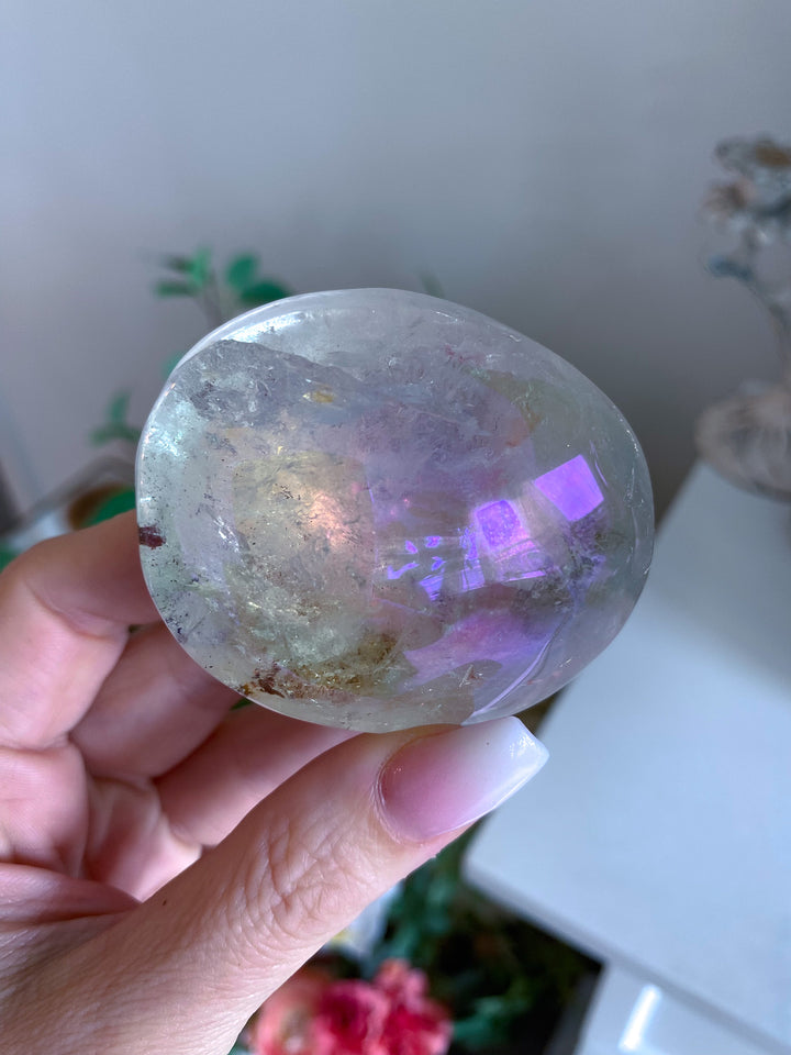 Large Angel Aura Clear Quartz Palm Stone 