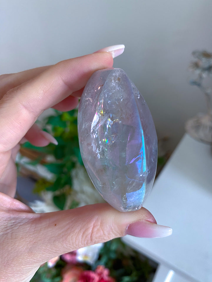 Large Angel Aura Clear Quartz Palm Stone 