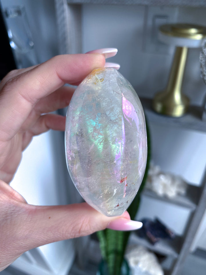 Jumbo Angel Aura Clear Quartz Palm Stone 