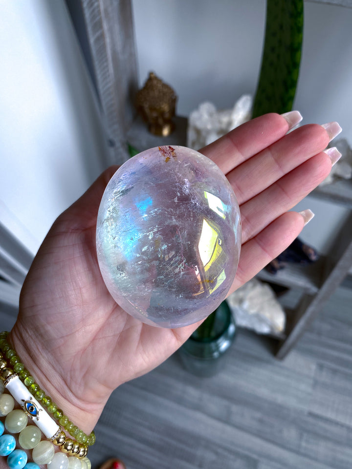 Jumbo Angel Aura Clear Quartz Palm Stone 