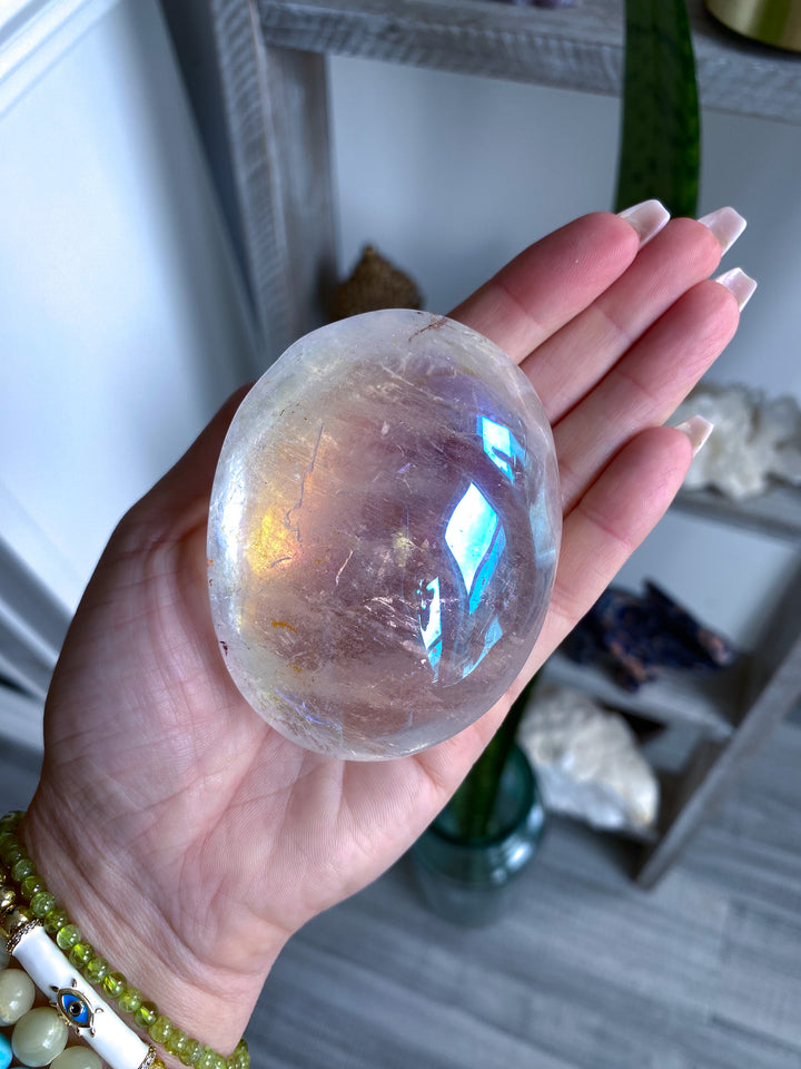 Jumbo Angel Aura Clear Quartz Palm Stone 