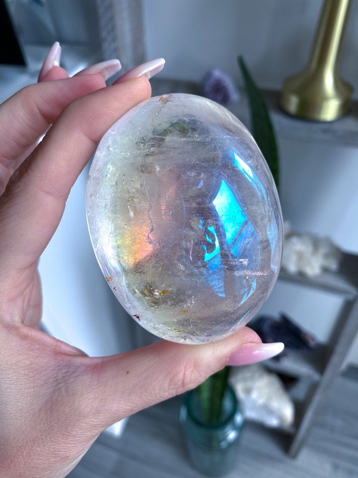Jumbo Angel Aura Clear Quartz Palm Stone 