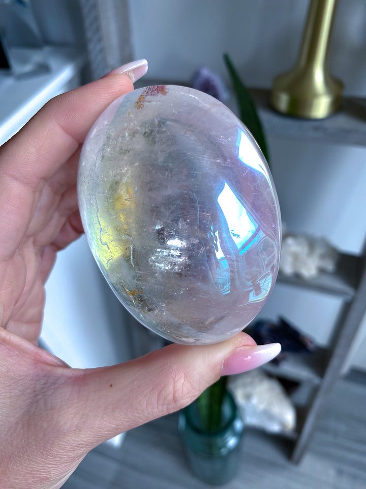 Jumbo Angel Aura Clear Quartz Palm Stone 