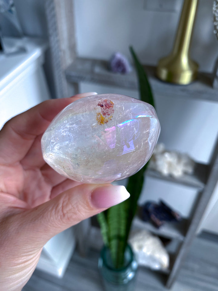 Jumbo Angel Aura Clear Quartz Palm Stone 