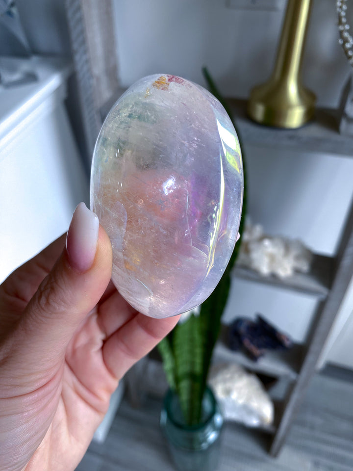 Jumbo Angel Aura Clear Quartz Palm Stone 