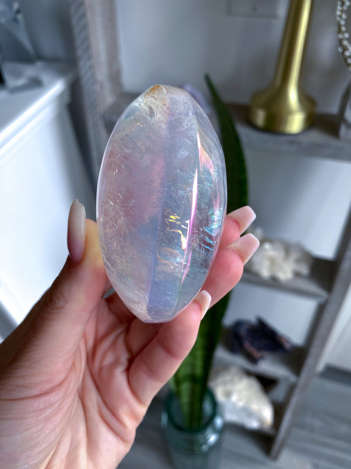Jumbo Angel Aura Clear Quartz Palm Stone 