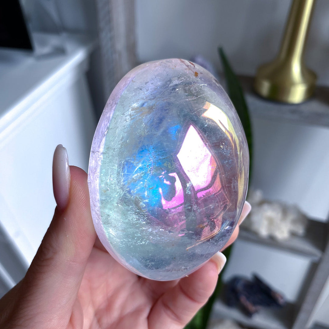 Jumbo Angel Aura Clear Quartz Palm Stone 