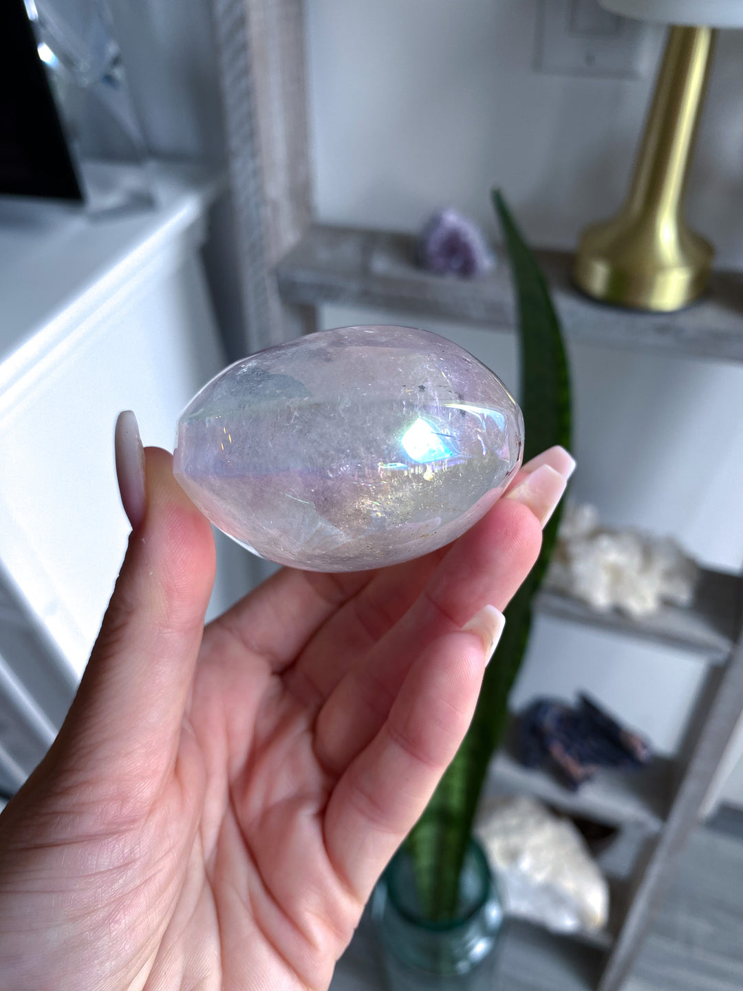 Jumbo Angel Aura Clear Quartz Palm Stone 
