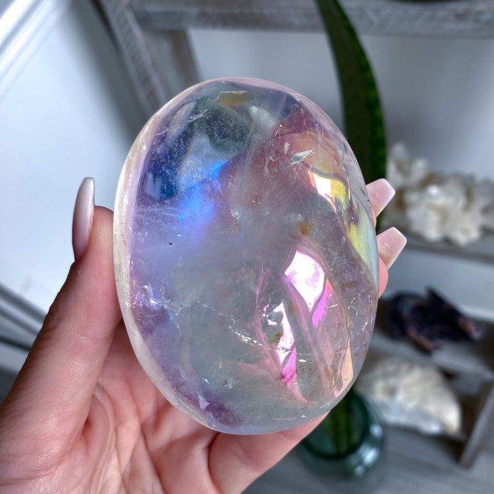 Inclusion Angel Aura Clear Quartz Palm Stone 