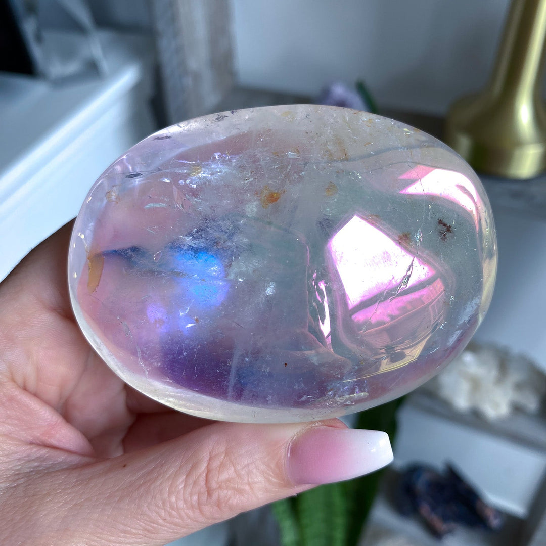 Inclusion Angel Aura Clear Quartz Palm Stone 