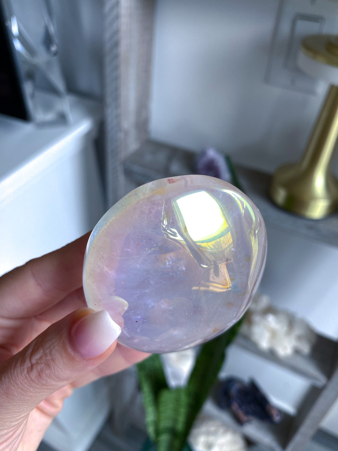 Inclusion Angel Aura Clear Quartz Palm Stone 