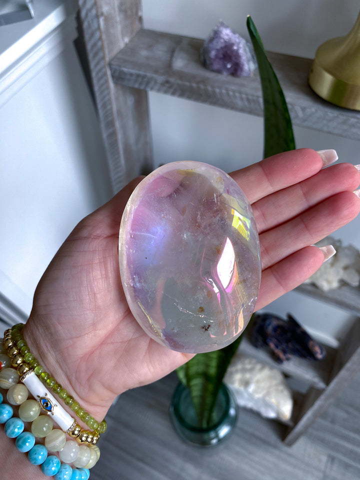Inclusion Angel Aura Clear Quartz Palm Stone 