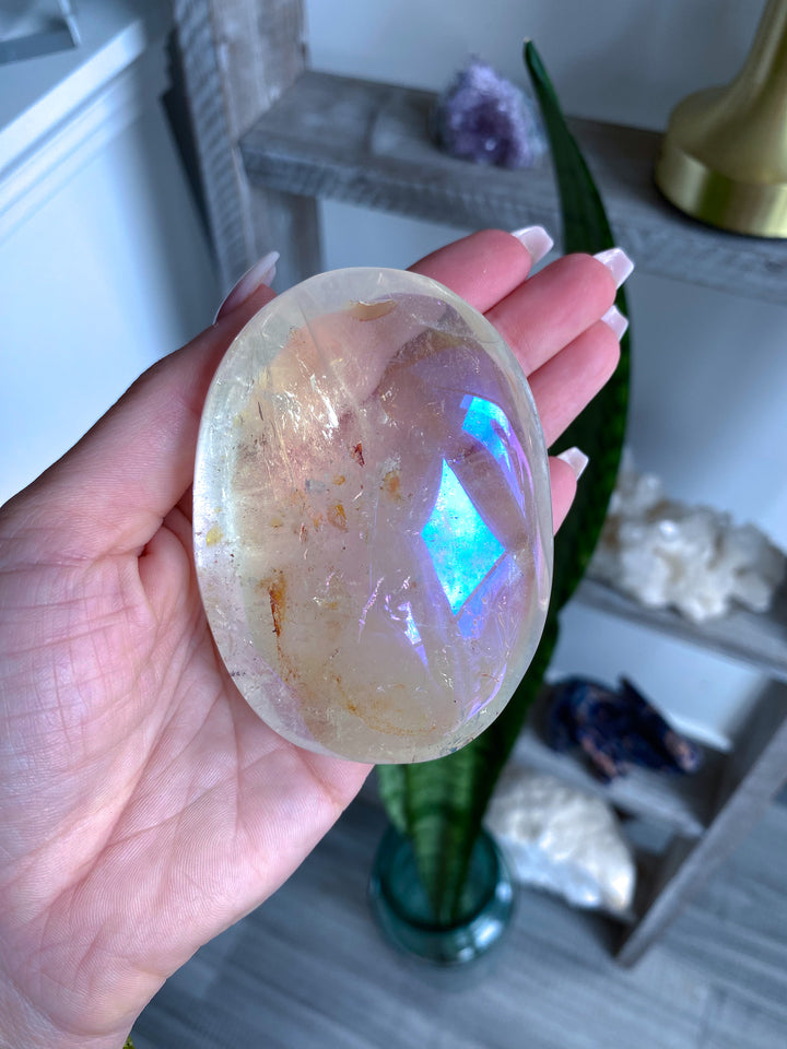 Inclusion Angel Aura Clear Quartz Palm Stone 