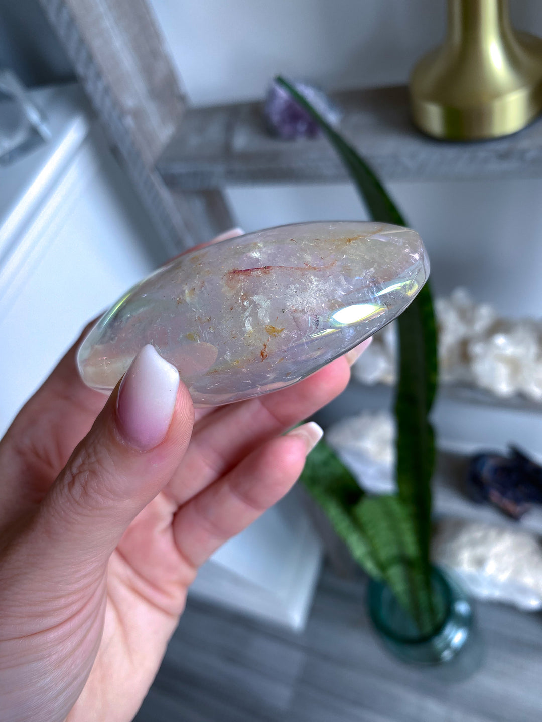 Inclusion Angel Aura Clear Quartz Palm Stone 