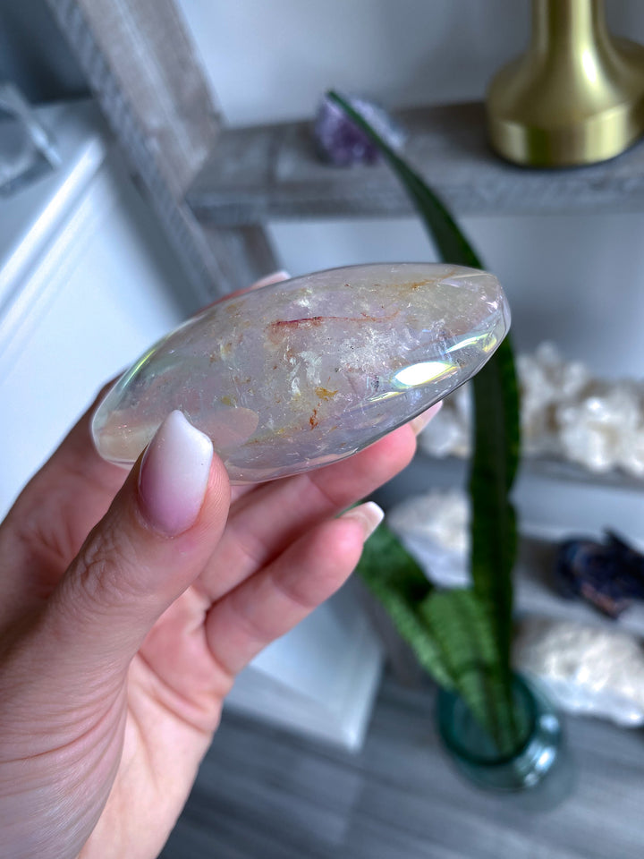 Inclusion Angel Aura Clear Quartz Palm Stone 