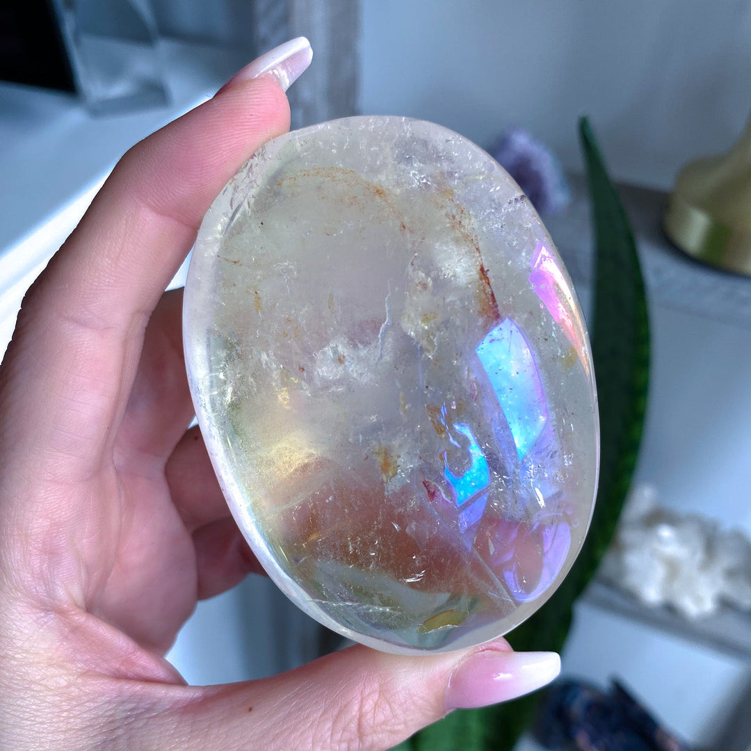 Inclusion Angel Aura Clear Quartz Palm Stone 