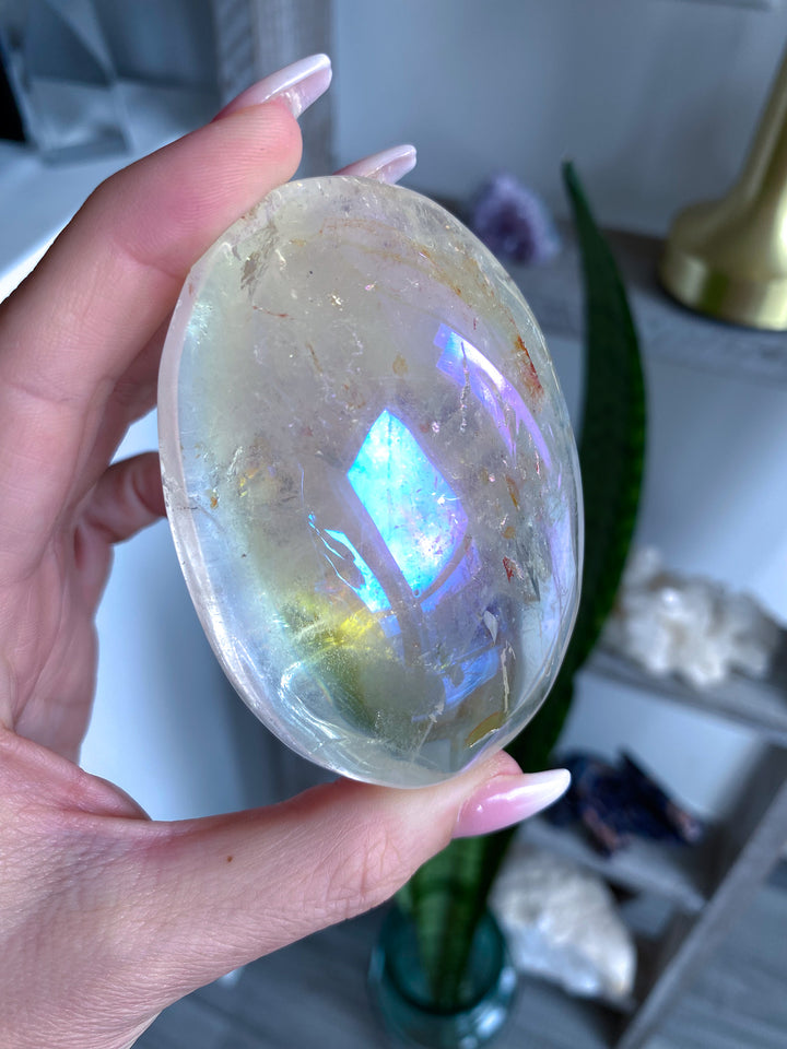 Inclusion Angel Aura Clear Quartz Palm Stone 