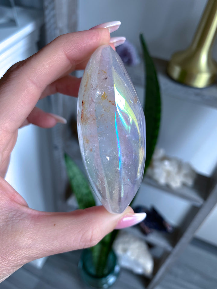 Inclusion Angel Aura Clear Quartz Palm Stone 