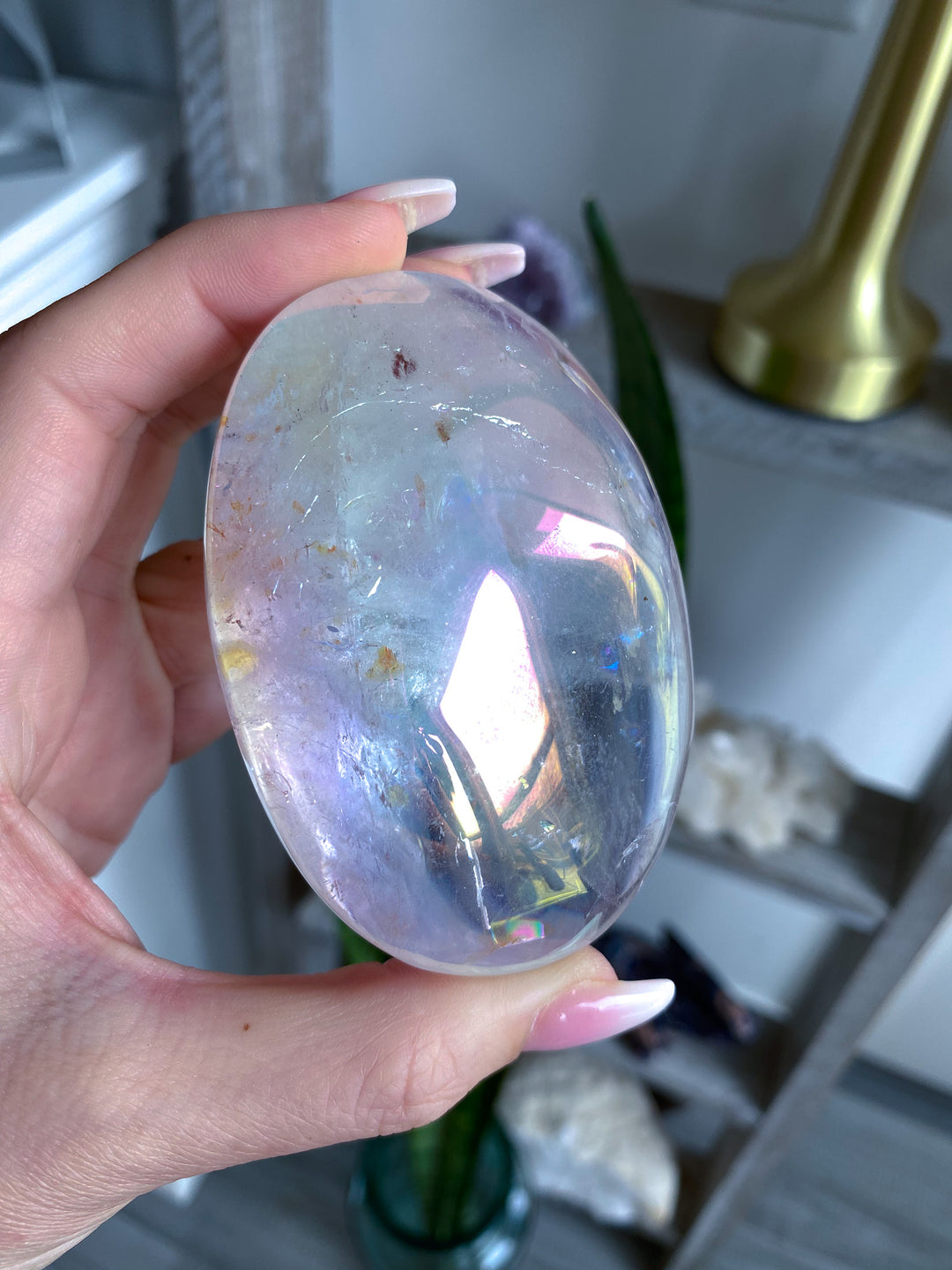 Inclusion Angel Aura Clear Quartz Palm Stone 