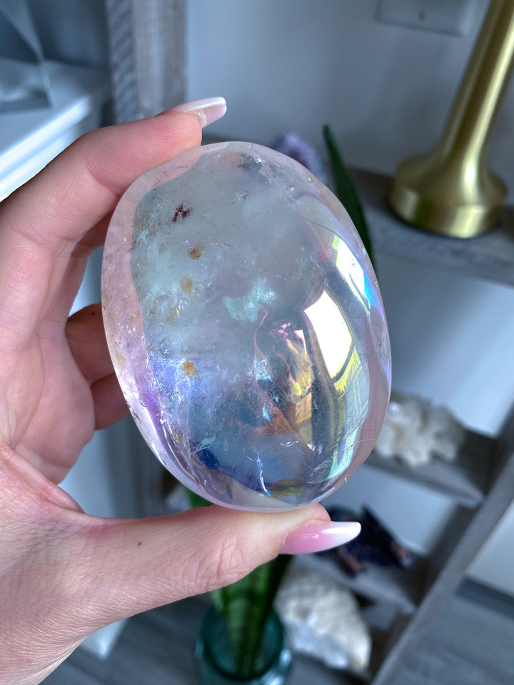 Inclusion Angel Aura Clear Quartz Palm Stone 