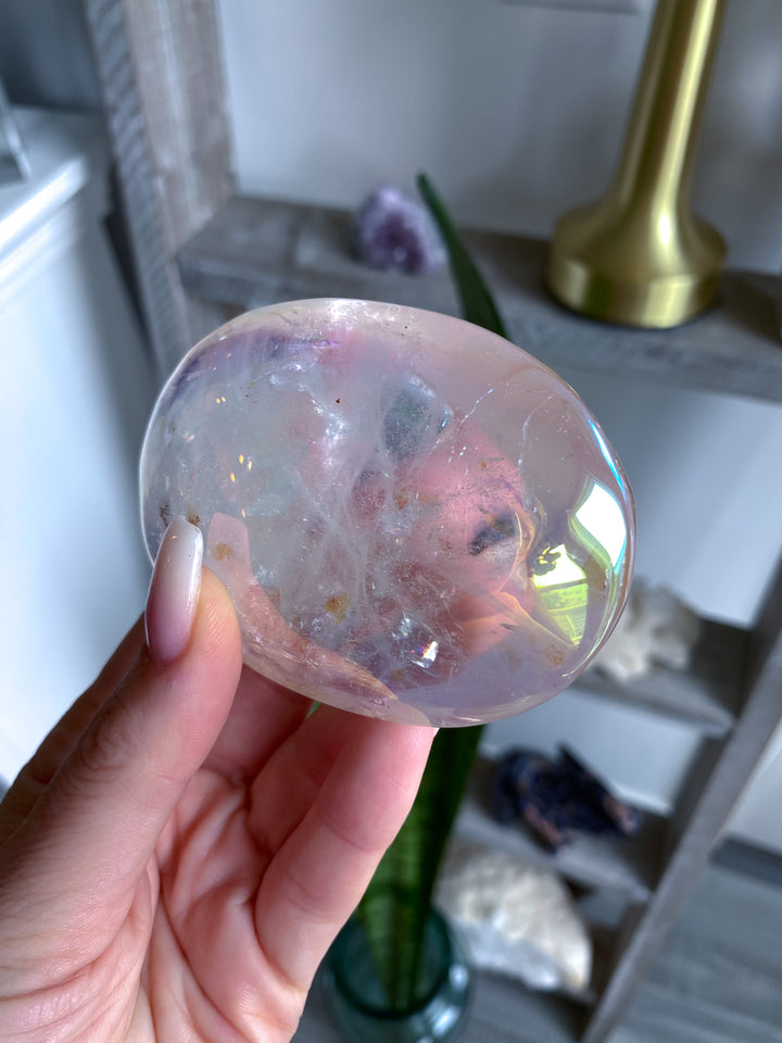 Inclusion Angel Aura Clear Quartz Palm Stone 