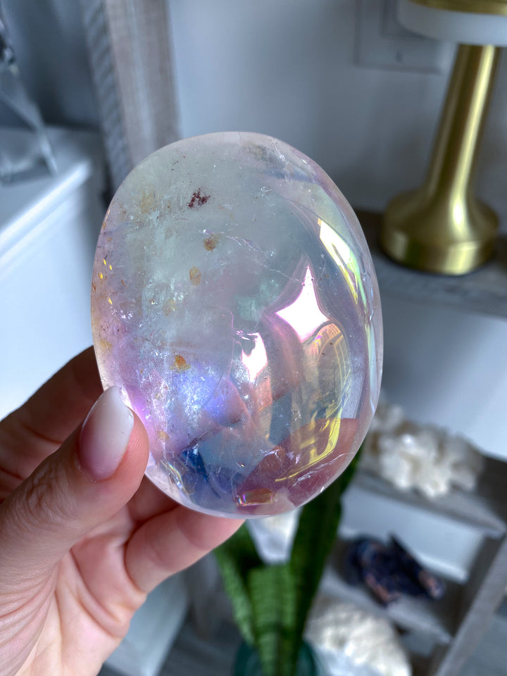 Inclusion Angel Aura Clear Quartz Palm Stone 