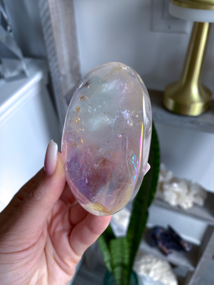 Inclusion Angel Aura Clear Quartz Palm Stone 