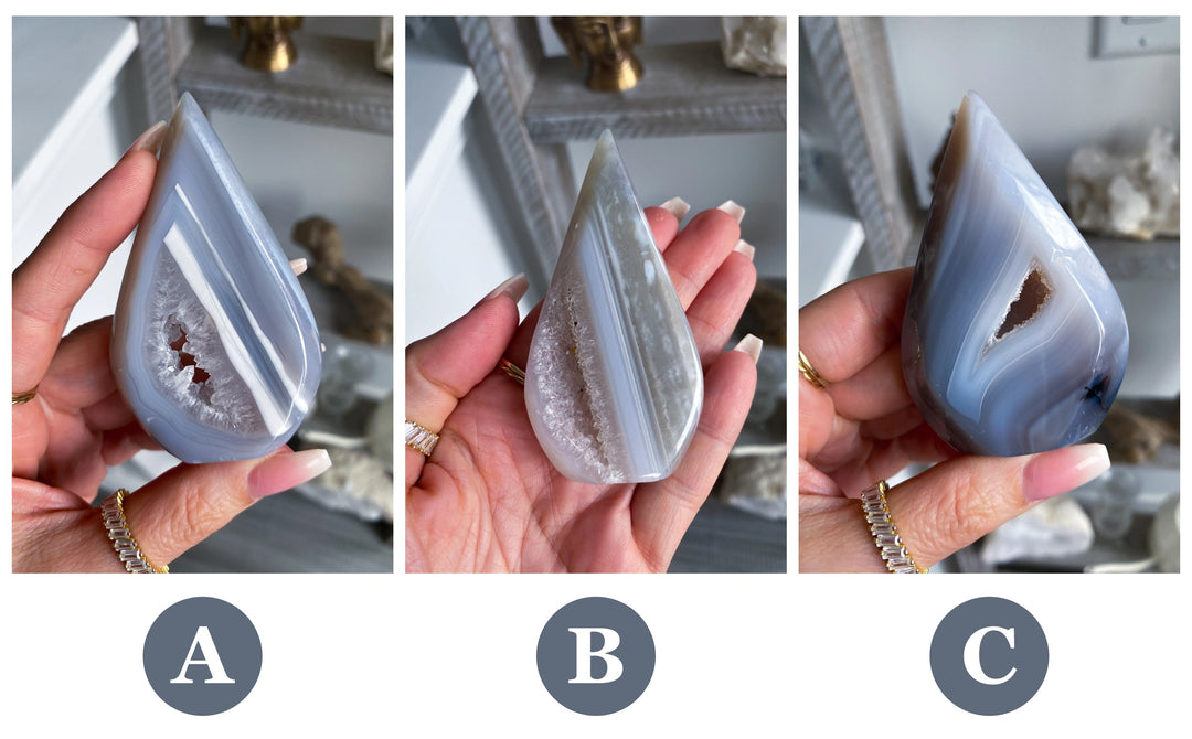 Gray agate flames labeled A, B and C - choose your flame