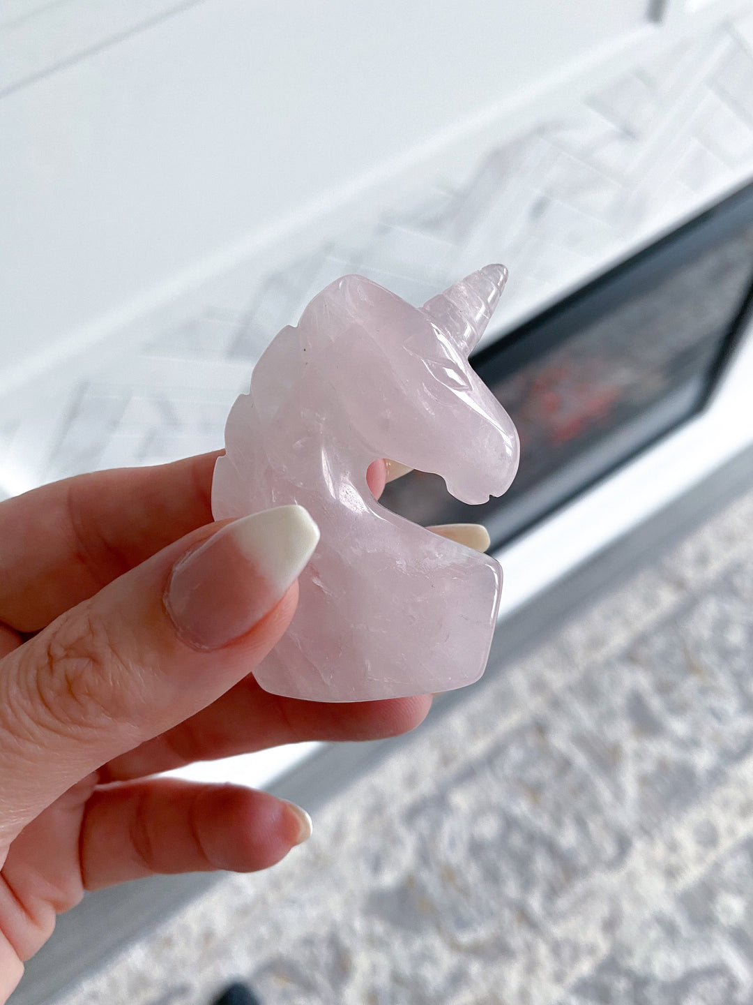2" Unicorn Carving - Rose Quartz - Opalite - Love - Business Success - Energy Enhancer - Mood Stabilizer - Transition - Psychic Powers