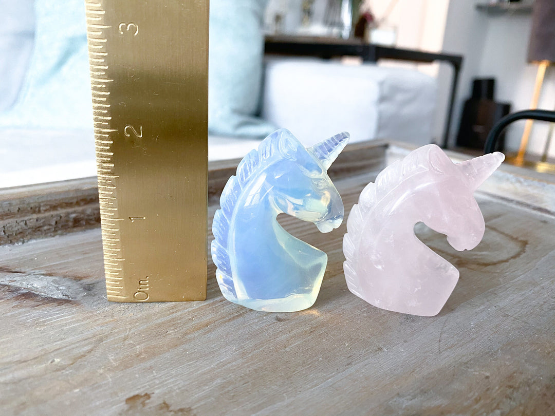 2" Unicorn Carving - Rose Quartz - Opalite - Love - Business Success - Energy Enhancer - Mood Stabilizer - Transition - Psychic Powers