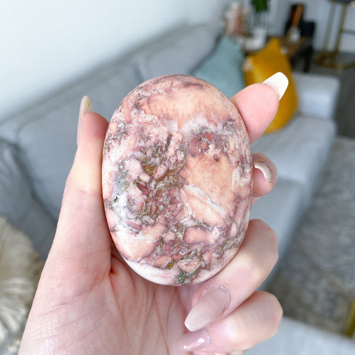 Porcelain Pink Jasper Palm Stone - You Pick