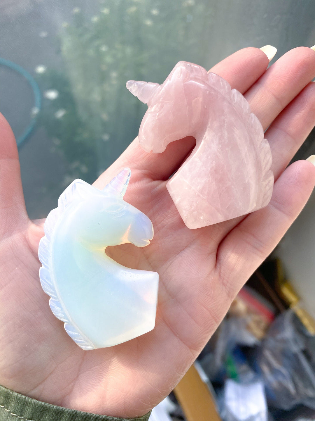 2" Unicorn Carving - Rose Quartz - Opalite - Love - Business Success - Energy Enhancer - Mood Stabilizer - Transition - Psychic Powers