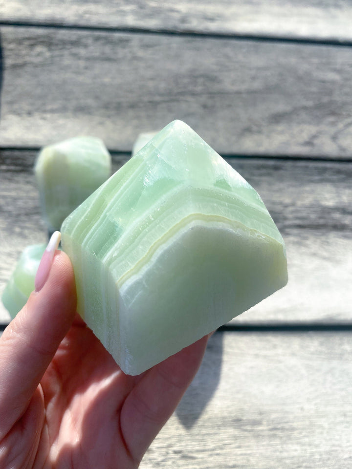 Green Calcite Top Polish Point - Increase Patience - Self Love - Heart Chakra - Green Calcite Point