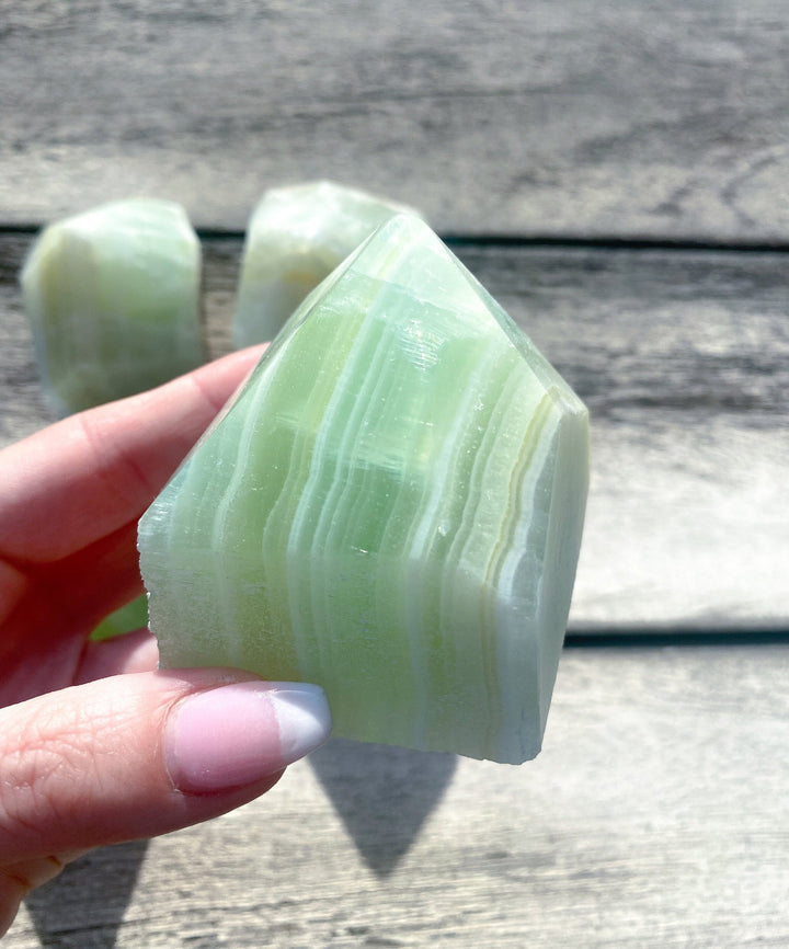 Green Calcite Top Polish Point - Increase Patience - Self Love - Heart Chakra - Green Calcite Point