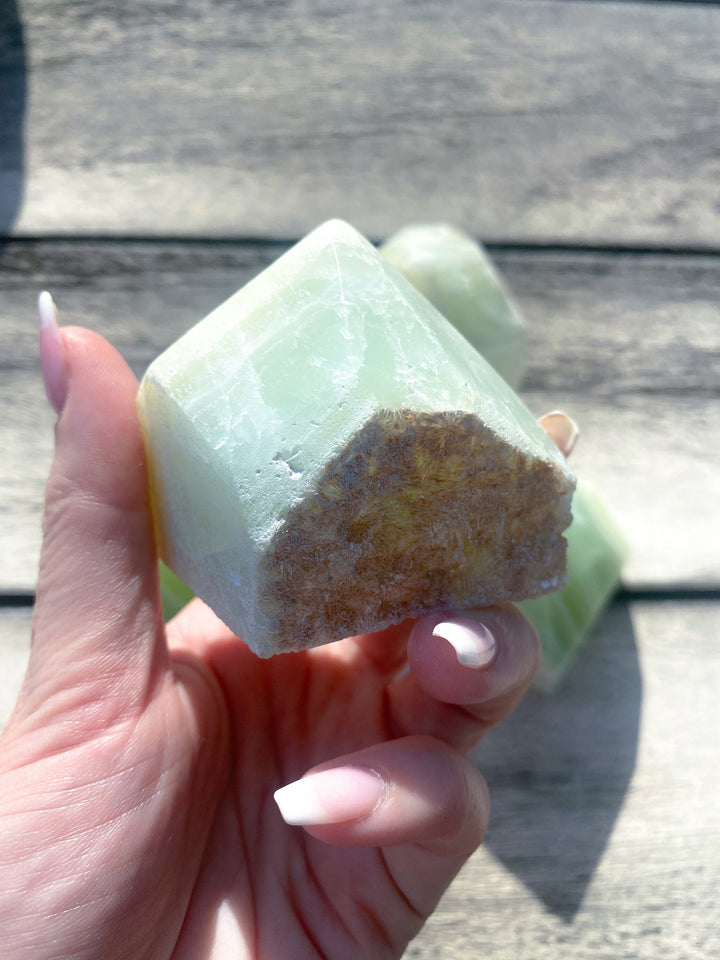 Green Calcite Top Polish Point - Increase Patience - Self Love - Heart Chakra - Green Calcite Point