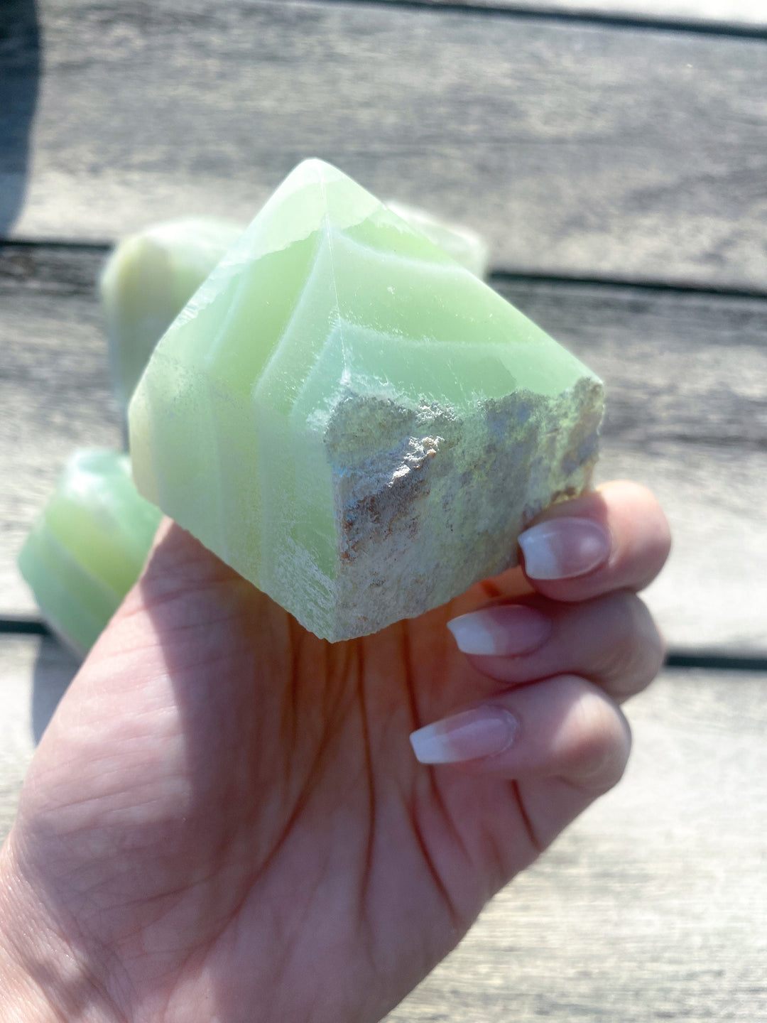 Green Calcite Top Polish Point - Increase Patience - Self Love - Heart Chakra - Green Calcite Point