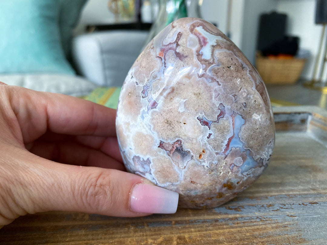 Beautiful Baby Pink Flower Agate Freeform #1