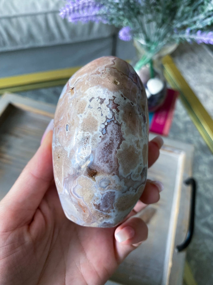 Beautiful Baby Pink Flower Agate Freeform #1