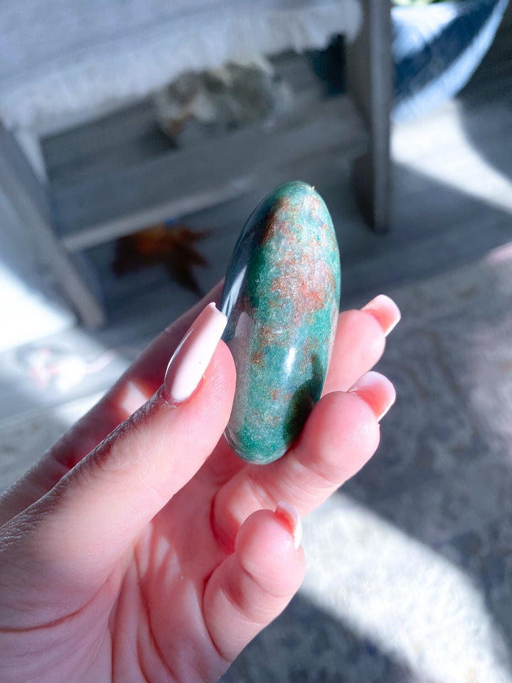 Christmas Green Aventurine, w/ Red Hematite Palm Stone