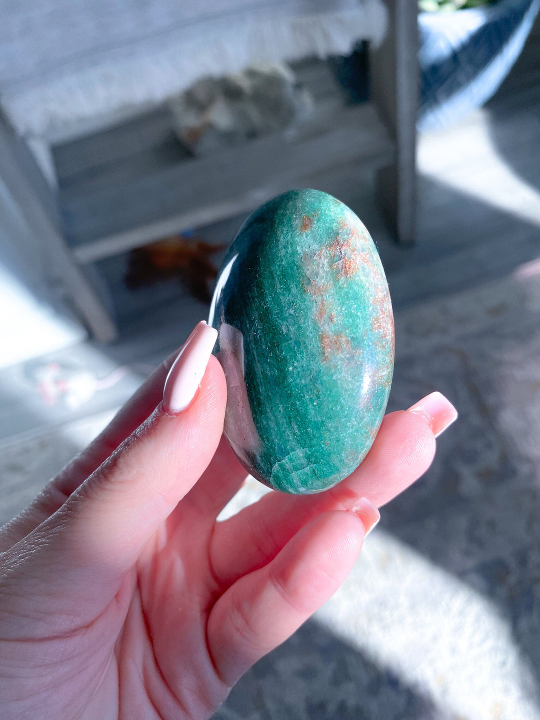 Christmas Green Aventurine, w/ Red Hematite Palm Stone