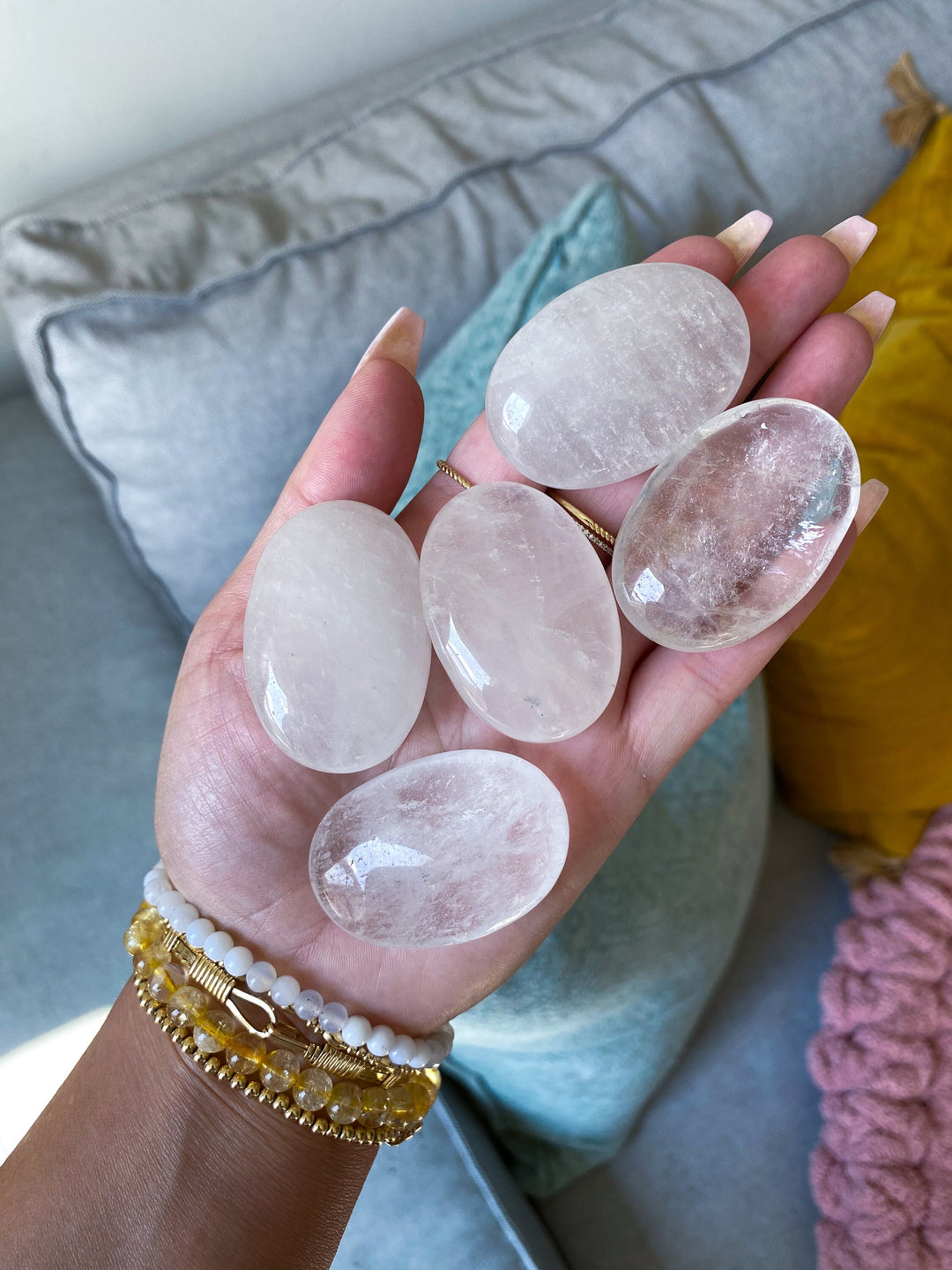 Small White Quartz Palm Stone