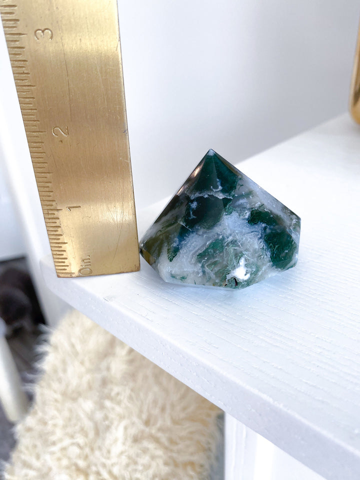 Unique Moss Agate DIAMOND Cut Tower