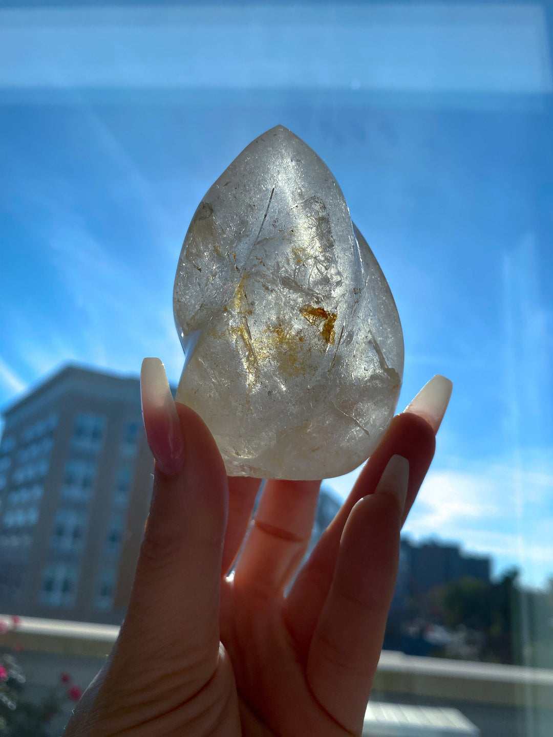 Clear Quartz Flame with Hematite & Rutile