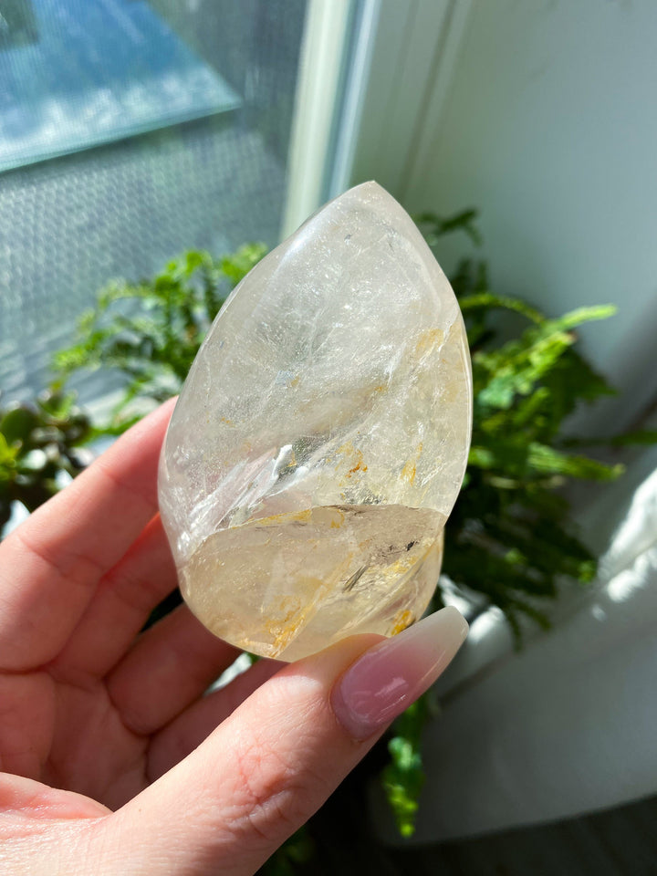 Clear Quartz Flame with Hematite & Rutile