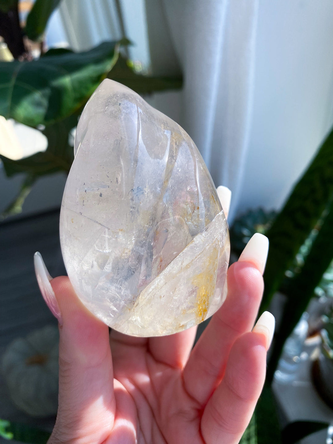 Clear Quartz Flame with Hematite & Rutile