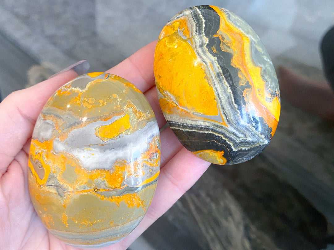 Bumble Bee Jasper Palm Stone - You Choose