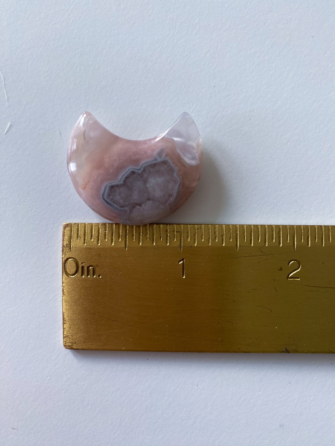 Pink Flower Agate Small Moon Carving