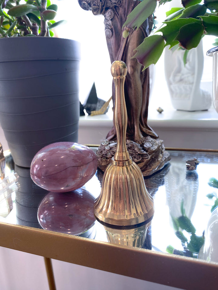 Golden Altar Bell - Brass Hand Bell - Altar Bell - Cleanse Bell - Altar Decor - Cleanse Energy - Spiritual Tool