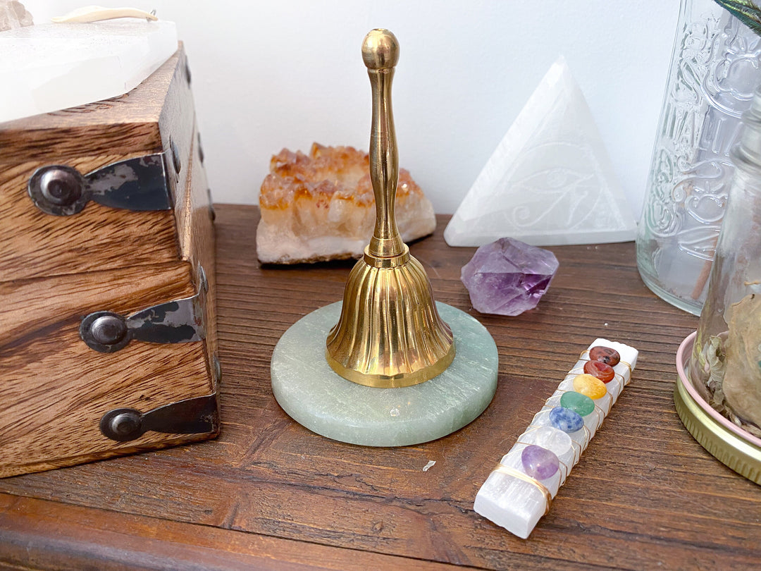 Golden Altar Bell - Brass Hand Bell - Altar Bell - Cleanse Bell - Altar Decor - Cleanse Energy - Spiritual Tool